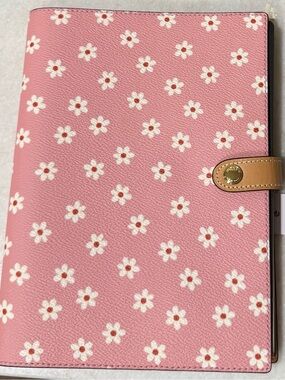 Coach Pink Floral Leather Tablet Case with Tan Snap Closure